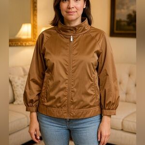 Eccoci Women’s Satin 3/4 Puff Sleeve Zip Jacket Double Zipper Brown Size 6